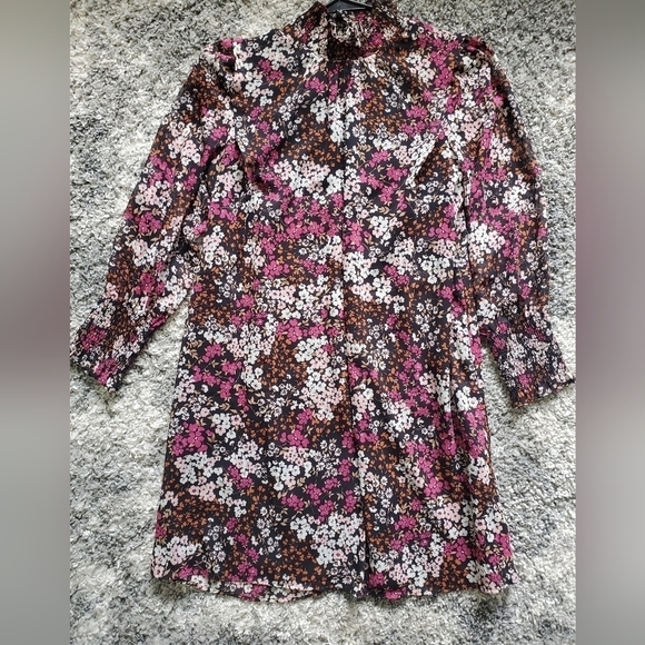 Ann Taylor Floral Smocked Neck Shift 8 Petite A-Line Prairie  Dress - Picture 4 of 15